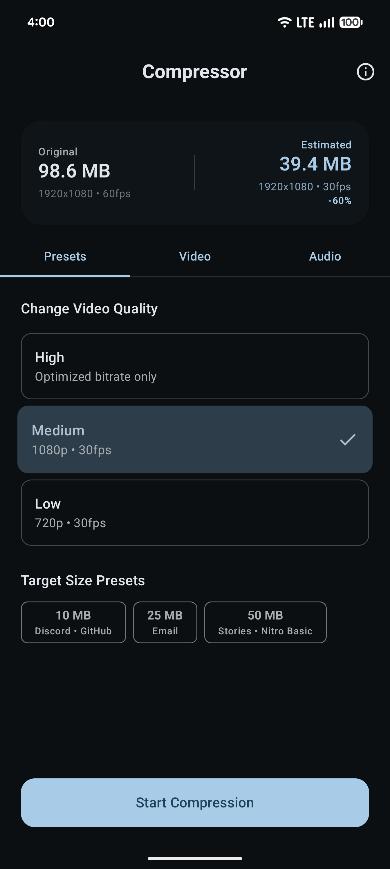 Compressor dynamic dark mode interface